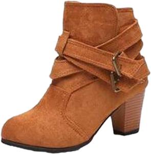 Женские ботильоны с толстым каблуком, модные с перекрещенными ремешками и двойной пряжкой, с заостренным носком, на высоком каблуке, зимние удобные повседневные ботинки на квадратном каблуке Oiangi, Yellow