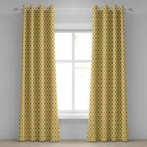 Шторы на люверсах ABAKUHAUS в стиле ретро, ромбовидные узоры в стиле шестидесятых, декоративные двухпанельные шторы, 280 x 245 см, цвет бледно-желтый, янтарный. Abakuhaus