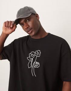 Футболка свободного кроя ASOS DESIGN с цветочным принтом черного цвета