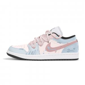 Jordan Женские баскетбольные кроссовки Air 1 Abrasion-Resistant Low-Top Vintage Blue Pink