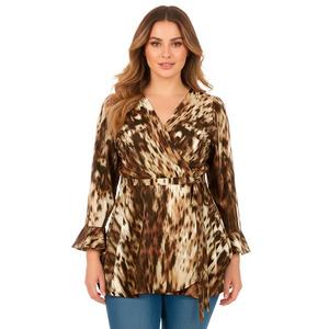 Женский топ с запахом и баской plus size Avenue, Neutral Brushed Animal