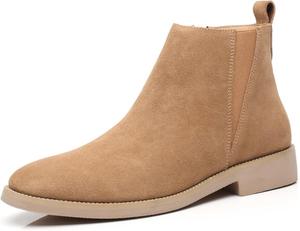 Мужские ботинки Челси из замши с боковой молнией, деловые формальные ботинки, повседневные деловые ботинки с массивным острым носком, ботинки на щиколотку для мужчин Generic, светло-коричневый