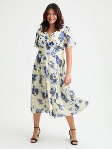 Платье миди Victoria Floral с рукавами ангел Scarlett & Jo, Cream/Blue