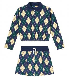 Комплект из хлопковой рубашки-поло и юбки с узором Аргайл Polo Ralph Lauren Kids, Printed Argyle