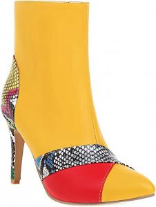 Женские ботильоны VOKLIN с заостренным носком на высоком каблуке-стилете, элегантные короткие ботинки с боковой молнией, Yellow-Velvet Lined