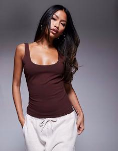 Двухслойный топ с квадратным вырезом ASOS DESIGN шоколадного цвета