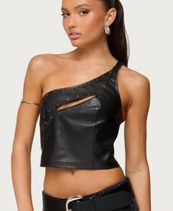 Женский асимметричный топ из искусственной кожи с вырезами Edikted, Black