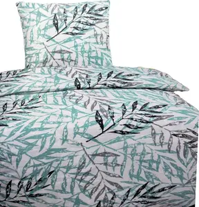 Комплект постельного белья из высококачественного хлопка, пальмы, зеленый, белый, черный, 135х200 см, 80х80 см: 2 предмета. aboutyourhome-shop