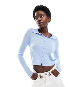 Поло из тонкого трикотажа Cotton On с длинными рукавами, спокойного синего цвета Cotton On