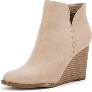 Женские ботильоны LAICIGO на танкетке с V-образным вырезом, молнией, закрытым носком, стойкой каблука из искусственной замши, зимние, Cream