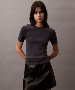 (W) Пуловер Calvin Klein из хлопковой резинки с коротким рукавом, джинсы Calvin Klein 47B361G