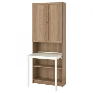 Книжный шкаф с письменным столом BILLY/OXBERG IKEA, 80x202 см, цвет oak effect/white