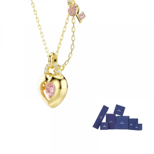 Колье-сердечко с ключом Swarovski, розовый