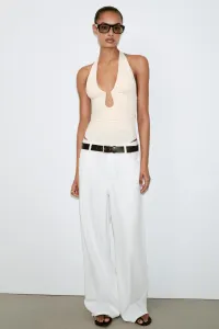 Драпированный полиамидный боди Zara, экрю