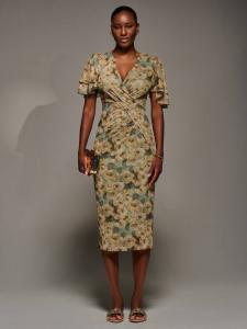 Платье-футляр с рукавами флорал и ангельским кроем Jolie Moi, Green/Multi