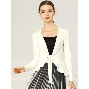 Женский вязаный укороченный кардиган с металлическими рюшами и открытым передом с длинными рукавами ALLEGRA K