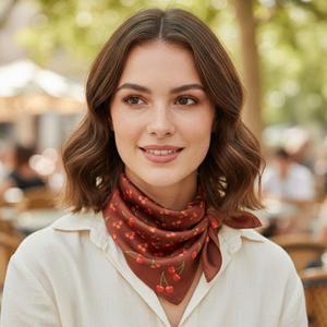 Квадратный шелковистый атласный шарф-бандана с принтом вишневого цвета Truedames, коричневый