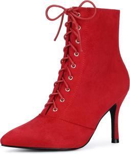 Женские ботильоны Allegra K с заостренным носком, боковой молнией, шнуровкой и каблуком-стилетто, Red