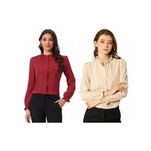 2 упаковки женской блузки с рюшами и отложным воротником Inspire Chic, Apricot Dark Red