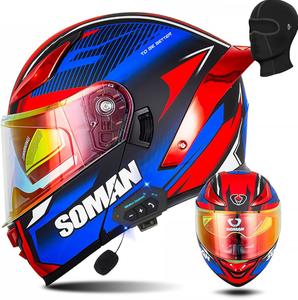 Шлем мотоциклетный TD-Helmet Bluetooth FMVSS-218, синий / красный