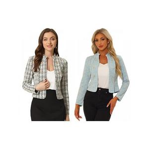 2 упаковки женского элегантного пиджака в клетку из твида Inspire Chic, White Light Blue