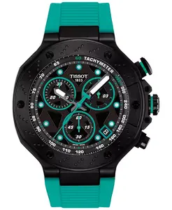 Мужские швейцарские часы-хронограф T-Race с зеленым силиконовым ремешком, 45 мм Tissot