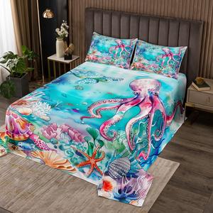 Erosebridal Покрывало Octopus с милым осьминогом в морском стиле с декором из морских черепах и морских звезд для мальчиков и девочек, Pink Blue