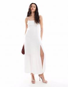 Платье макси-бэби-долл Hollister с квадратным вырезом и разрезом в белый горошек