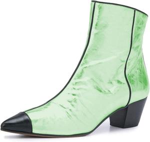 Женские ботильоны YDN с острым носком, массивным низким каблуком, на щиколотке, модные с каплевидным носком, молнией сбоку, зимние обувь без застежки, туфли для платья, Green