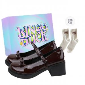 BINGO DUCK Блок каблук Мэри Джейн туфли женские - коричневый+Эксклюзивная коробка для обуви+Подарочные носки, цвет Brown+Exclusive Shoe Box+Gift Socks