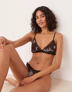 Винтажный мягкий бюстгальтер Gia с рюшами шоколадного цвета Asos Design