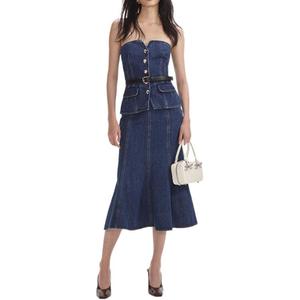 Self-portrait Женское платье-самострел без рукавов denim blue