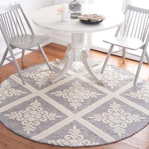 Ковер SAFAVIEH, 183 x 183 см, Vermont Collection, Ivory & Navy, ручной работы из шерсти, идеален для помещений с высокой проходимостью в гостиной, спальне (VRM306N)