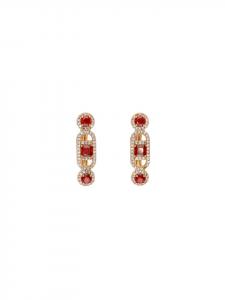 Faina Женские серьги-кольца в цвете розовое золото с красными элементами