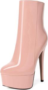 Женские ботильоны MERRORI на платформе, с фантазийным глянцевым дизайном, молнией, однотонные, с круглым носком и шпилькой, высоким каблуком 6 дюймов, Pink