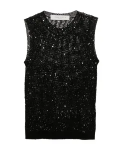 Топ из сетчатой ткани с пайетками Golden Goose, черный
