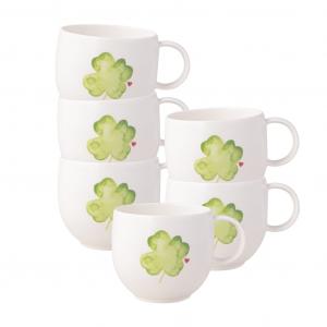 Кружка Кружка с ручкой Good Luck With Love 290 мл, набор из 6 шт., бело-зеленая Villeroy & Boch, бело-зеленый