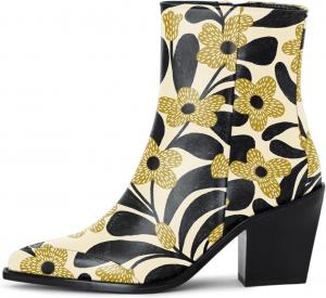 Женские ботильоны Zszszsu с заостренным носком, толстым каблуком и боковой молнией, короткие ботинки для офиса, свиданий и повседневной носки зимой, размеры 4-16 US, Flowers And Leaves Print