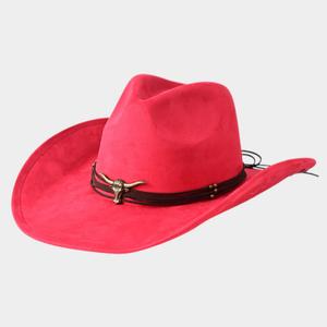 Ковбойская шляпа с акцентом в виде головы быка в западном стиле FASHNZFAB, красный