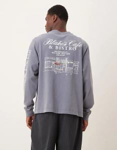 Футболка с длинным рукавом с принтом кофе Abercrombie & Fitch, цвет: синий