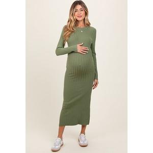 Платье-Свитер миди из ребристой вязки для беременных Pinkblush, Olive Green