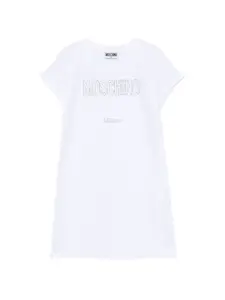 Платье с логотипом, украшенное кристаллами Moschino Kids, белый