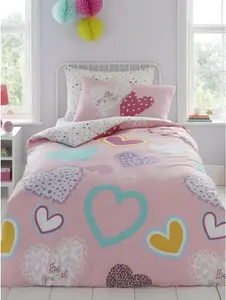 Простыня на резинке, комплект сердечек AG1979 (односпальная кровать) (розовый) Unbranded