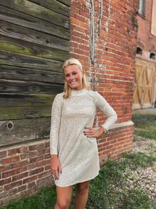 Жаклин длинное платье с пайетками и рукавами в цвете шампань Design History, Champagne