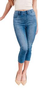 Джинсы-капри с высокой посадкой Cool Denim, средней степени стирки Judy Blue, цвет medium wash