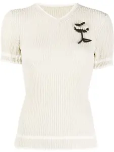 Топ в рубчик с цветочной аппликацией Maison Margiela, нейтральный