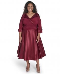 Платье миди большого размера с рукавами, украшенными стразами Jessica Howard, Wine