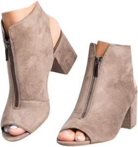 Женские босоножки ZBYY с открытым носком, модные босоножки с вырезами, боковой ремешок, молния, массивный каблук, без задника, на щиколотке, серый