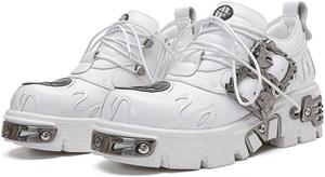 Готические платформенные ботильоны для женщин с округлым носком, массивным высоким каблуком и пряжкой, ботинки для косплея на концерт JMdfcqer, White