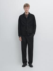 Замшевая кожаная куртка с карманами Massimo Dutti, black